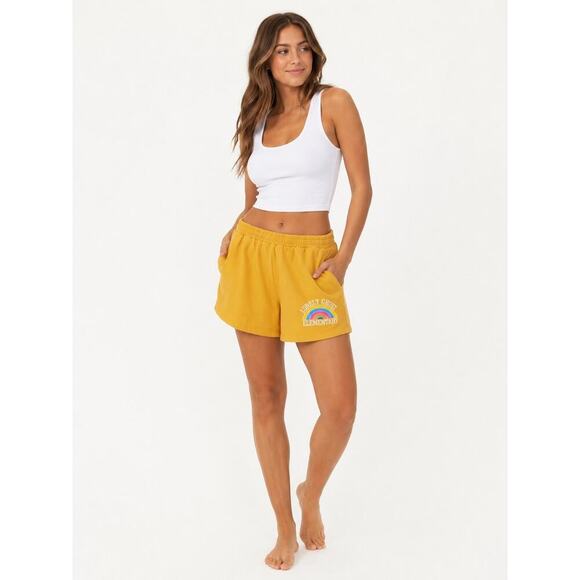 Lonely Ghost Pants - Lonely Ghost Elementary Rainbow Lounge Women’s Medium Yellow Graphic Shorts